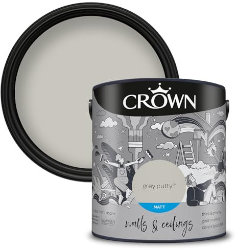 Crown Vernice emulsione opaca per pareti e soffitti, dimensioni 2,5 l, stucco grigio