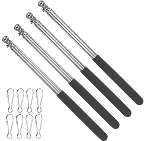 PATIKIL 4 fot teleskopiska handhållna flaggstänger, 4-pack rostfritt stål utdragbar bärbar styrflaggstång med 2 klämmor för reseguider lärarpekare, svart