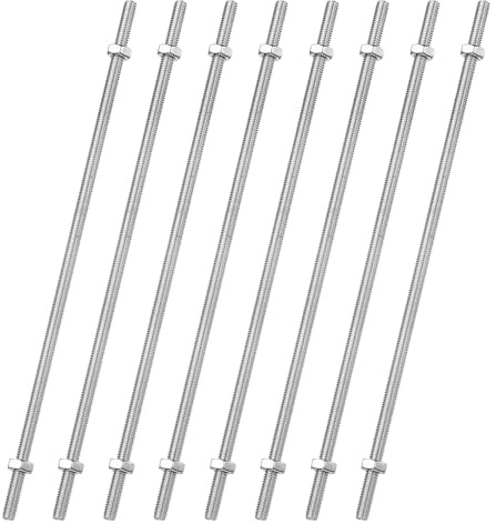 sourcing map 8pcs 8/32 Inch M4 Threaded Rods with 16pcs Hex Nuts 6 Inch 304 Stainless Steel Full Threads Right-Hand Thread for Hangers, U-Bolts, and Beaded Garden Stake Rods, Silver