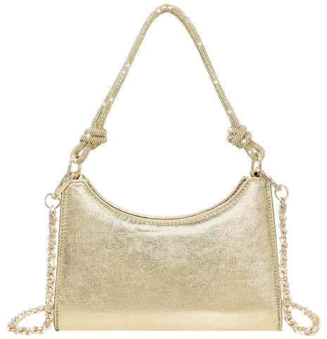 Milisente Damen Clutch Elegante Schultertasche Handtasche Hobo Abendtasche Crossbody Clutch mit Glitze Tragegurt(PU Gold)