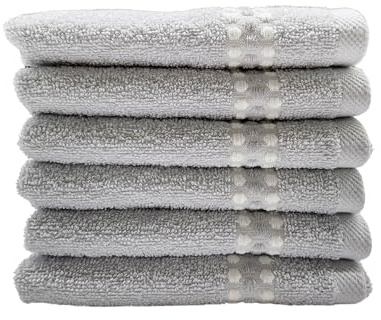 Maisonette Classy 100% Baumwolle Waschlappen (30 x50cm, 6er-Pack) - Gesicht, Hand Lichtgraues Handtücher für Badezimmer & Kleine Gästehandtücher