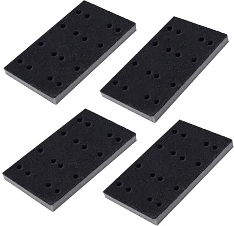 GOLD DEER 4 Pcs Soft Black Foam Sanding Pads 80x133x12mm 16 Holes | Hook and Loop Design, Interface Sander Backing Pad, Compatible with Festool RTS400, Compatible with Festool LS130 Sander
