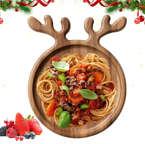 MWZBTG 26x20cm Kekstablett Aus Mit Elch-Design, Weihnachts-Serviertabletts Aus, Weihnachtliches Elchtablett Aus, Weihnachtliche Charcuterie-Bretter Aus Mit Geweihgriff