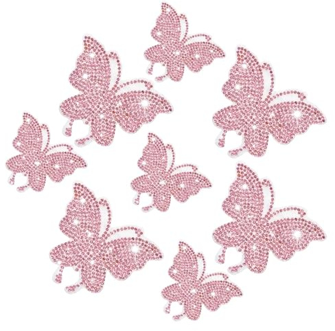 Yuqilin 8 Stücke Glitzer Schmetterling Sticker, Strasssteine Selbstklebend Aufkleber, Bling Strass Schmetterling Abziehbilder Kleber, Schöne Aufkleber für Autos Tassen Computer (Rosa)