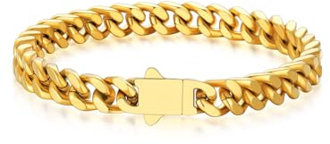 Bandmax Armbänder Herren Edelstahl Panzerarmband 5/7/9/12MM Männer Miami Gliederarmband Silber/Schwarz/Gold Kubanische Kettenarmband Armkette 19/21/23cm Punk Schmuck für Geburtstag