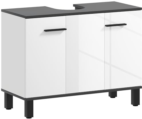 HOMCOM Meuble de Salle de Bain sous lavabo 2 Portes avec étagère réglable, Meuble de Salle de Bain sous lavabo pour lavabos avec Colonne, avec poignée et Pieds antidérapants en Bois d'ingénierie,