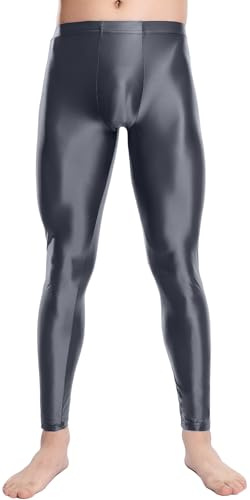 AIEOE Hommes Pantalon Mince Huileux Brillant Leggings Élastique Corsaire Transparent Pantalon Clubwear Taille Élastique Leggings Sport Collants XXL