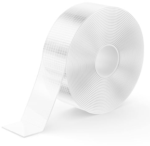 kinkaivy 5 mètres Avec Grille Ruban Adhésif Double Face, 2,5cm | Avec Grille Amovible, Sans Traces, Lavable Double Face Extra Fort Nano Tape Pour, Posters, Tapis, Cuisine/Maison, 1 Rouleau
