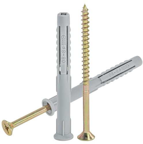 30 Pieces Heavy Duty Screws with Nylon Plugs,Wall Anchor Screw & Wall Plug Set,Wall Frame Fasteners with 8x80mm Wall Plugs and 4.9x85mm Screws