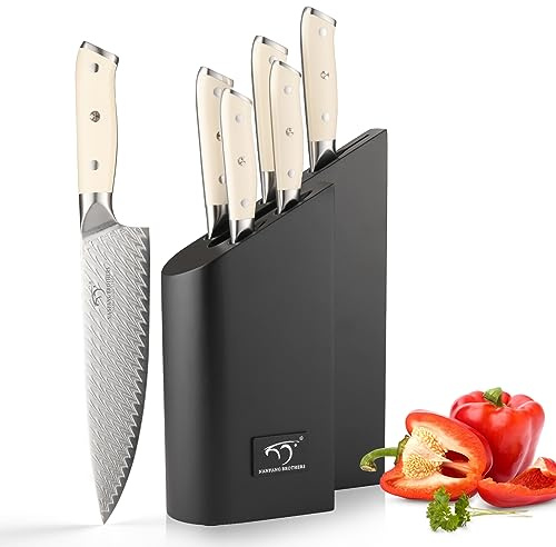 ANFANG BROTHERS Damast Kochmesser Set, 6 Stück, VG10 Edelstahl | Ergonomische ABS Griffe, Schäl- und Tranchiermesser, Für Gemüse und Kochen, Deluxe Geschenkbox, NF-D0608T-H6-New