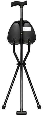 TONFEION Walking Stick With Seat, Tripod Folding Walking Stick Chair for Men, Women, Adults, Elderly and Person with Limited Mobility, Cane Black