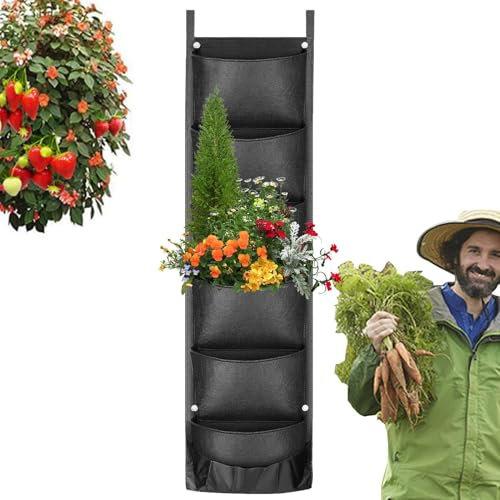 Fierudeng Vertikaler und Wand-Pflanzgefäß – vertikale hängende Pflanztaschen für den Garten – Tasche mit 6 Taschen kann Ihren Innen- und Außenbereich schön dekorieren