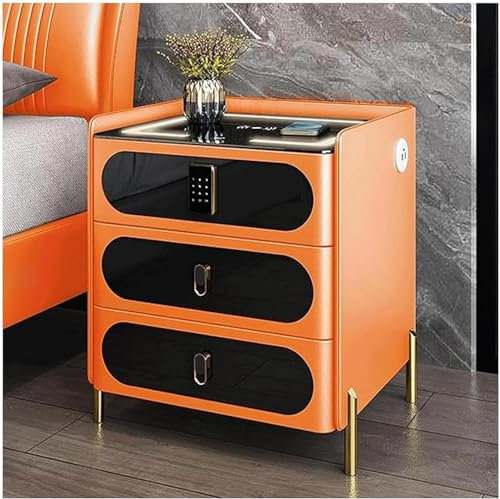 Smart Bedside Table with Wireless Charging Station Wooden Bedside Table 3 Drawers with USB LED Bedside Table with Lock lor : Blue, Size: 45cm (Orange 50cm)
