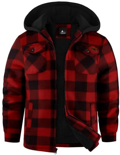 zitysport Veste Chemise Garçon Épaisseur Hoodie Veste à Carreaux Enfants avec Fermeture Flanelle Chaude Garçons Sweat Capuche Extérieure Vestes d'hiver Doublées Pour Garçon Poche(Rouge Noir L)