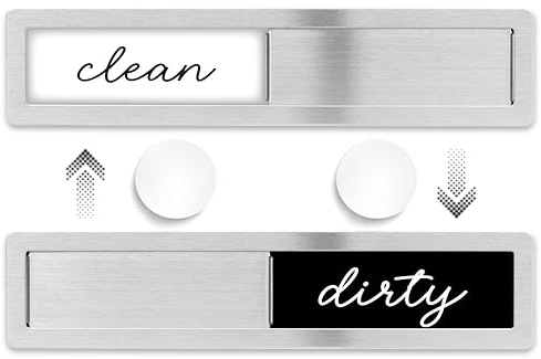 Stainless Steel Dishwasher Magnet Clean Dirty Sign - Clean/Dirty Magnetic Signs That Says Clean & Dirty for Home or Kitchen - Optional Adhesive for Non-Metal Surfaces - Black and White