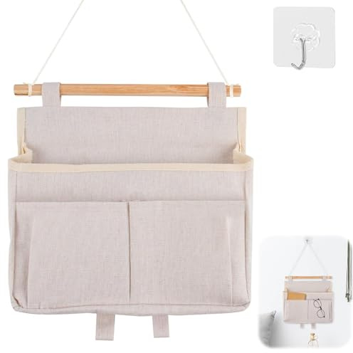 CJMUQHEHH Rangement à Suspendre, Poche de Lit, Organisateur Etagere Lit en Toile Imperméable, 3 Compartiments, Organisateur de Suspension pour la Maison, l'école, Le Bureau, Le Magasin, Blanc