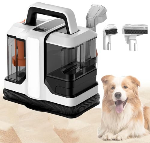 Pulitore portatile per tappeti e tappezzeria con doppia spazzola, potente aspirazione per rimuovere macchie profonde su macchie di animali domestici, divano, tappeto, materasso, seggiolino auto e