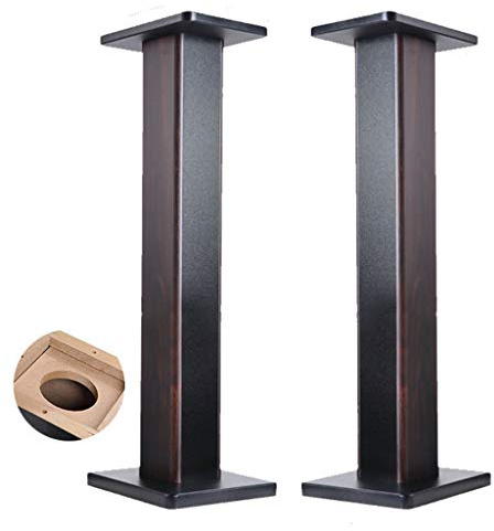 Universella högtalarstativ i trä – ett par sandfyllda stativ HIFI-ställ för bokhyllhögtalare – stötdämpning och förbättrad ljudprestanda (brun 24 x 28 x 70 cm)