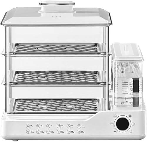 Maison connectée, cuiseur Vapeur électrique 3 Niveaux, 800 W, capacité 24 L, écran Tactile, Vapeur Rapide 5 Secondes, Rendez-Vous 12 h, réservoir d'eau 1,5 L -
