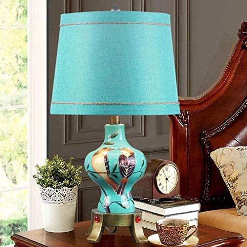 Luces de escritorio simples, luz oriental tradicional clásica de cerámica para mesita de noche, lámpara de escritorio alta con pantalla de tela, lámpara de mesa de noche para sala de estar