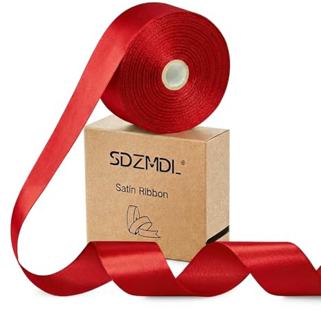 SDZMDL Red Satin Ribbon for Gift Wrapping, Easter Decor, Mother's Day Bow & Eternal Flower Making, Floral Bouquets, Party Decoration, 1-1/2 Inch 50 x Yds.