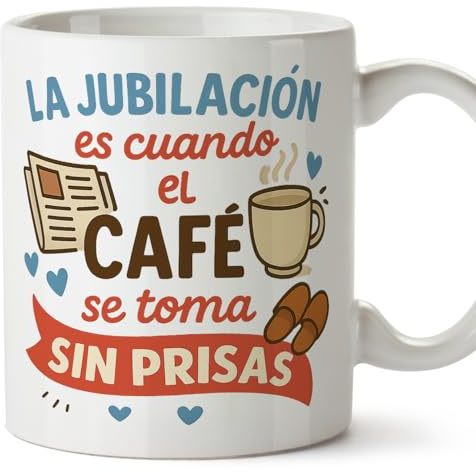 MUGFFINS taza regalo jubilación La jubilación es cuando el café se toma sin prisas en Español 330 Ml/11 oz desayuno hombre mujer | resistente microondas lavavajillas | jubilacion v1