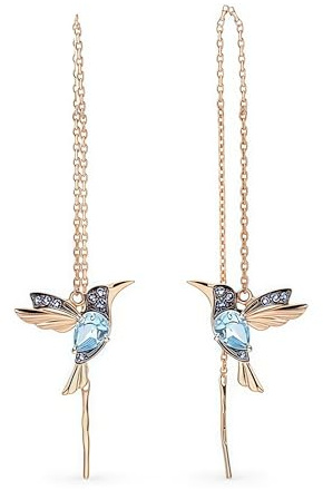 Pendientes colgantes con colibrí de strass, larga cadena con borla, cristales brillantes y circonitas deslumbrantes, diseño exquisito con motivo 3D