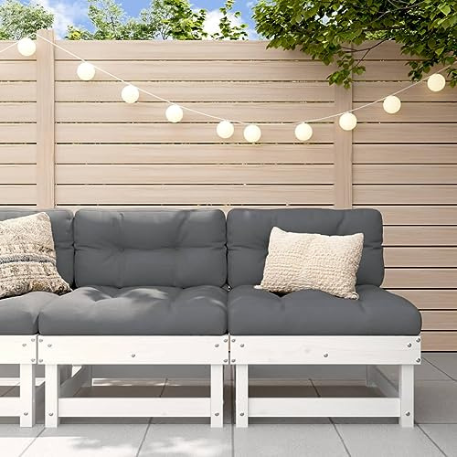 QJBSAVVA Gartensofa 2er Set Weiß Massivholz Kiefer 61 x 60,5 x 62 cm Latten-Design Outdoor Couch Robust & Modular Balkon Möbel Modernes Landhaus-Look für Garten Terrasse Balkon