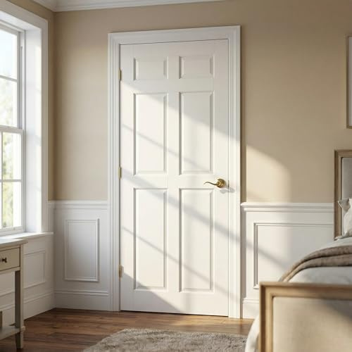 Lioncode 28x80 Solid Core Interior Door Slab, 6 Panel Closet Door | Solid Wood Core with MDF, Door Only, No Hardware Kit, No Pre-Drilled Holes | White Pre-Paint