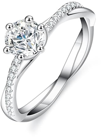 Ayoiow Eternity Band Verlobungsring Vorsteckring für Damen mit 0.5ct Moissanit, Bandring 585 Weißgold für Sie, 14 Karat Weißgold Größe 52 (16.6)
