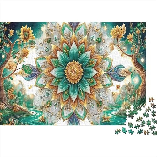 Puzzle 1000 pièces Chat Mystique Mandala en Carton Recyclé Set Puzzle Anti-Stress Décoration Murale Cadeau Anniversaire 70x50cm