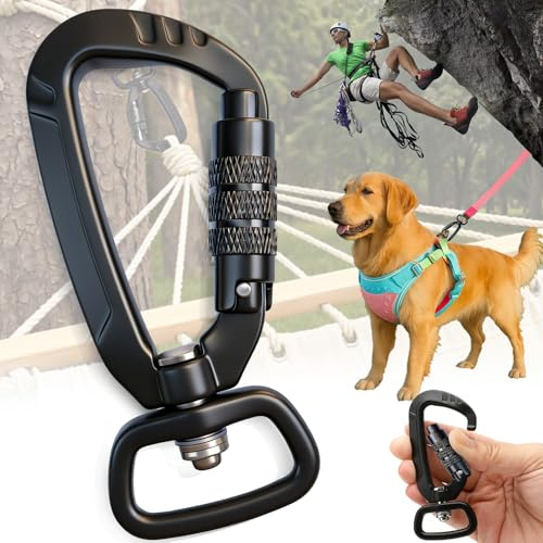 dcas Aluminium carabiner, Mosquetones con Articulación Giratoria, Robusto mosquetón giratorio, Ganchos giratorios con bloqueo, Para Escalada Perros Aire Libre Camping Llavero