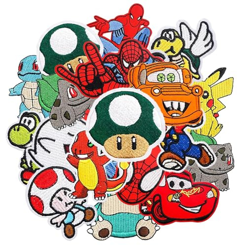 18 Pieces Patches Zum Aufbügeln,Bestickte Aufnäher,Jean Patch Sticker,Aufnähen Bügelbilder Set,Sewing Applique,Flicken zum Aufbügeln,Applikation zum Aufbuegeln,Textilien Bügelflicken für DIY Kleidung