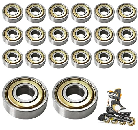20-pack 608 ZZ kullager, dubbelskärmad miniatyrspårkullager av metall, inline-skridskor och skotrar – 8 mm x 22 mm x 7 mm, robust konstruktion, effektiv smörjning