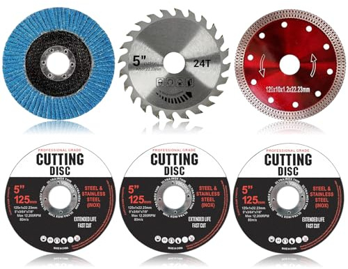 6 PCS 125mm Cutting Discs Metal Cutting Disc for Angle Grinder with 24 Teeth Circular Saw Blades for Metal Stone Wood Plastic Grinding, 125mm x 1mm x 22.23mm (5 inch)