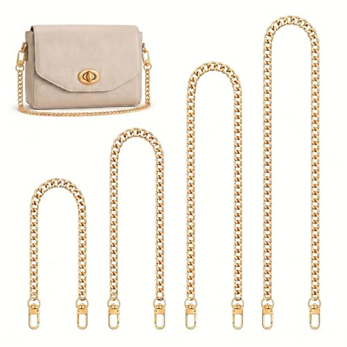 NEWJEK 4 Stück Taschenkette Gold Metall Ersatzkette für Tasche | 4 Längen 40/60/100/120cm für Crossbody, Schulter oder Clutch, 360° Karabiner, robustes Metall, elegant und DIY geeignet