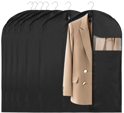 Ruiunchu 7 Pcs Suit Bag Cover Carriers Hanging Clothes Men Women 60x100cm | Foldable Waterproof Dustproof Zipper Reusable Clear Window Suit Bag for Hanging Clothes Dress Coat Jacket Home Travel Storage
