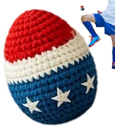 Pelota Footbag de ganchillo 250° Bandera americana patriótica colorida | Pelota de Footbag de punto para malabares para juegos grupales, práctica individual, deportes al aire libre y fiestas