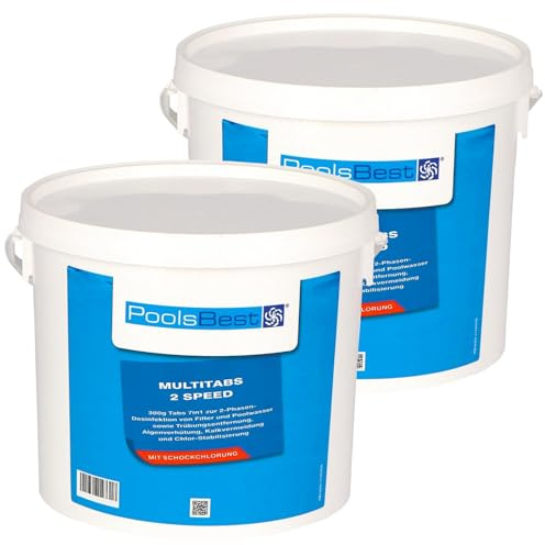 PoolsBest 9,6 kg Chlor (2 x 4,8 kg) Multitabs 2 Speed 7 in 1 I 300g Chlortabletten für Pool mit 2-Phasen Desinfektion I Chlortabs schnelllöslich & langsamlöslich I Dauerdesinfektion & Stoßchlorung