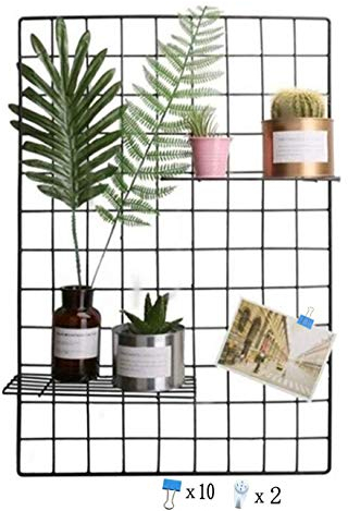 WJSX DIY Rejilla Escritorio, Hierro Rejilla Cuadrícula Panel, Multifunción Metal Mesh Pared Foto Pared, Decoración de la Pared, Organizador Creativa (Negro, 65 * 45cm)