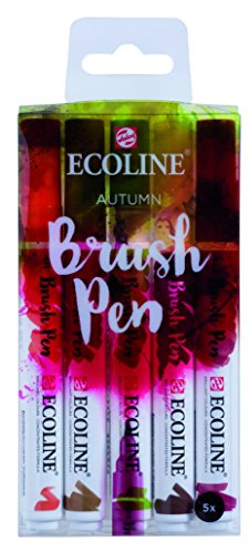 ROYAL TALENS Ecoline Brush Pen-Set mit 5 flüssigen Aquarellstiften – Herbstfarbtöne | Mischbare Pinselstifte für Handlettering, Zeichnen und Basteln