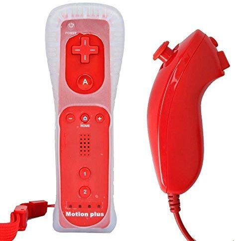 Manette de Jeu Motion Plus pour Wii et Wii U, Accélérateur de Jeu Télécommandé Elégant pour Nintendo Wii et Wii U avec Housse de Protection (Rouge)