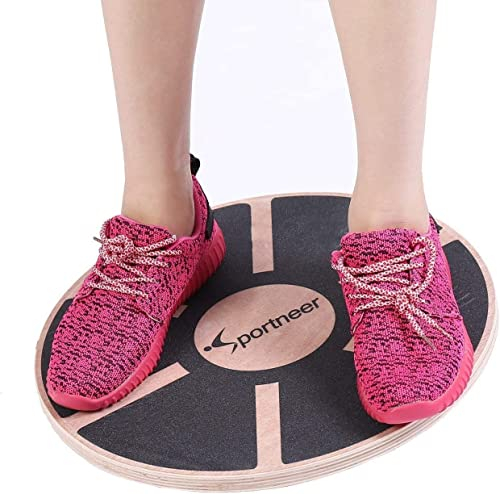 Sportneer® Plateau d'équilibre/Planche de thérapie/Balance Board/Coussin D'équilibre Professionel En Bois pour l'exercice, Gym, Sport Performance Enhancement, Rehab, Formation