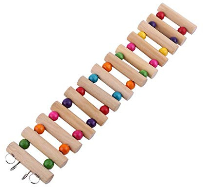 Scala Legno Pappagalli Ponte Rampicante Giocattolo Gabbia, Perline Colorate per Conure Parrocchetti Budgie, 30 cm 12 Perline 3 Ganci, per 1 Uccello di 1 Gabbia con 1 Becco di 1 Piuma di 1 Gioco