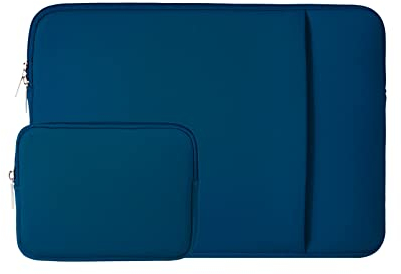 RAINYEAR Housse d'ordinateur Portable 15,6 Pouces Sac de Transport Protecteur avec Poche Frontale & Pochette pour Accessoires, Compatible avec 15,6 Pouces Notebook Ultrabook Chromebook(Bleu Marin)