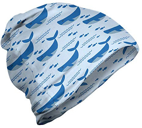 ABAKUHAUS Wale Unisex Beanie, Flock of Fish Tiere Ozean, Wandern im Freien, Cobalt Blue Baby Blue