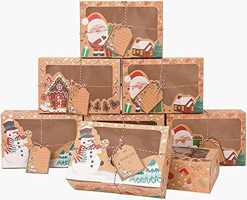Viilich 12Pcs Weihnachts Kekskästen Boxen, 22 x 15 x 7CM Weihnachten Geschenkboxen Keksschachtel Kuchen-Kästen mit Sichtfenster Anhänger für Bäckerei Schokolade Pralinenschachtel Verpackung