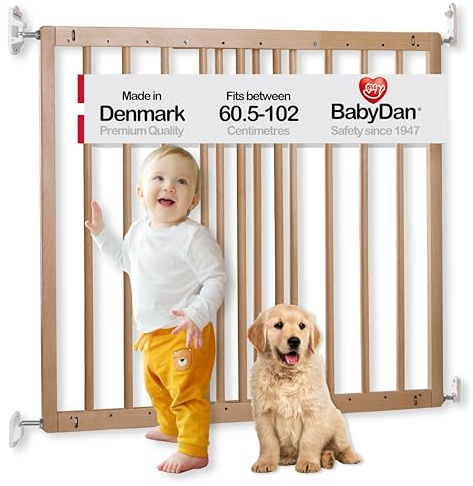 BabyDan Odense, 60,5-102 cm, Puerta de Escalera/Barrière pour Bébé/Puerta de Seguridad Extensible, Madera, Hecho en Dinamarca - (Puerta para Mascotas/Puerta para Perros)