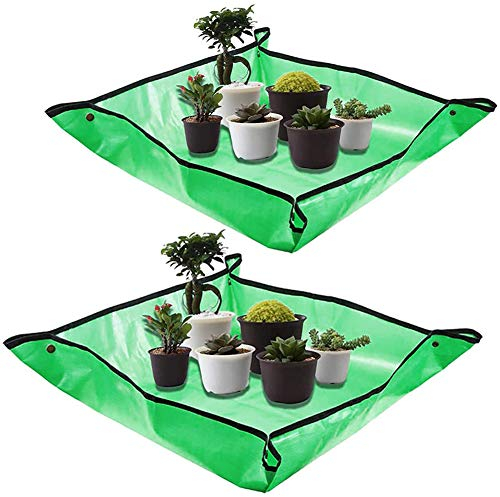 Quadratische Matten zum Umtopfen von Pflanzen, 100 cm, faltbar, für Garten, Umpflanzen, Arbeitstuch, wasserdichtes Oxford- und PVC-Schmutzfänger, für den Garten, Sukkulenten, Pflanzenpflege, 2 Stück