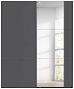 Rauch Möbel Santiago Schwebetürenschrank Grau metallic, Schwarz mit Spiegel 2-türig inkl. Zubehörpaket Basic 2 Kleiderstangen, 2 Fachböden, BxHxT: 175x210x59 cm